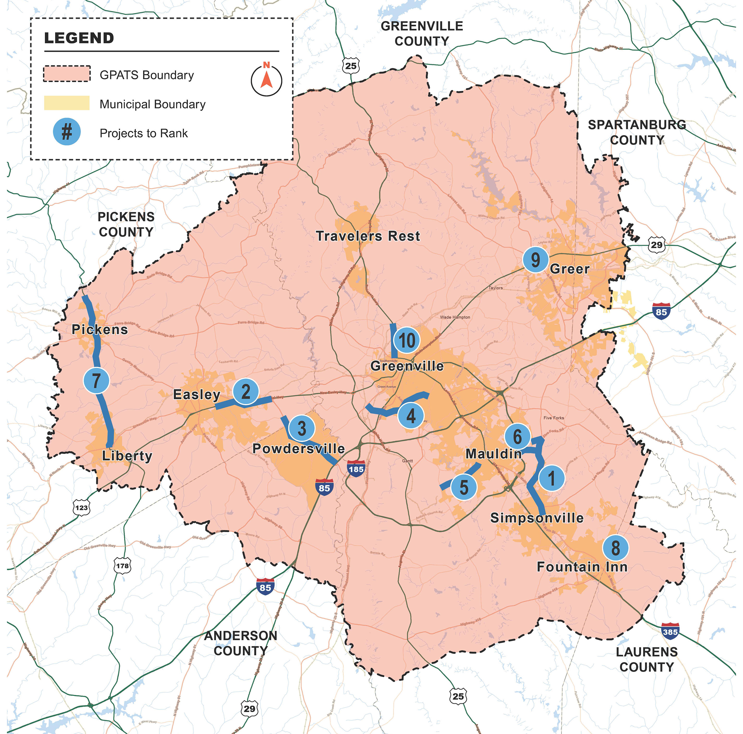 Project map with 10 activities shown